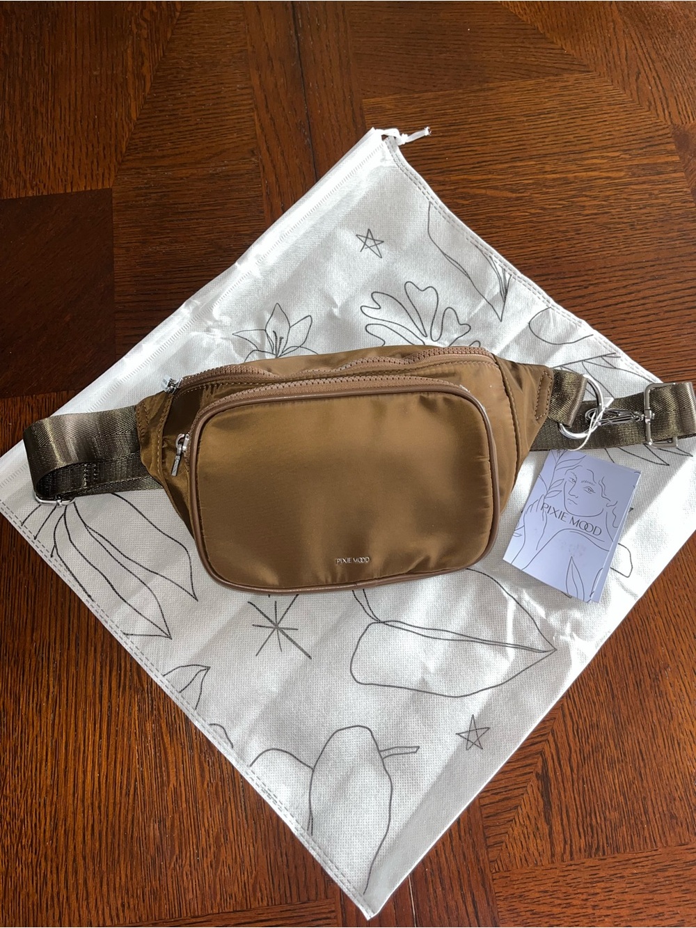 Pixie Mood Tan Nylon Belt Bag with Olive Strap
